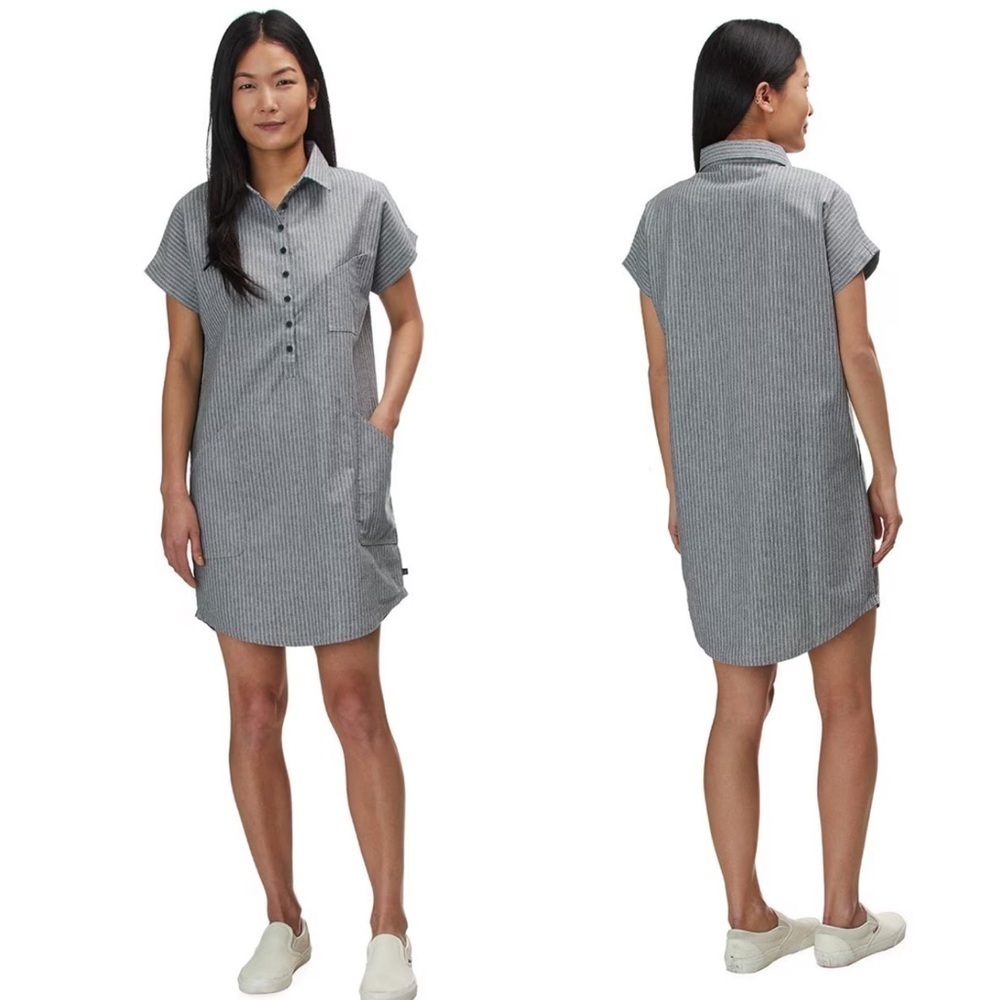 United by Blue Meadow Hemp Shirt Dress - Women's XS oversized striped collared